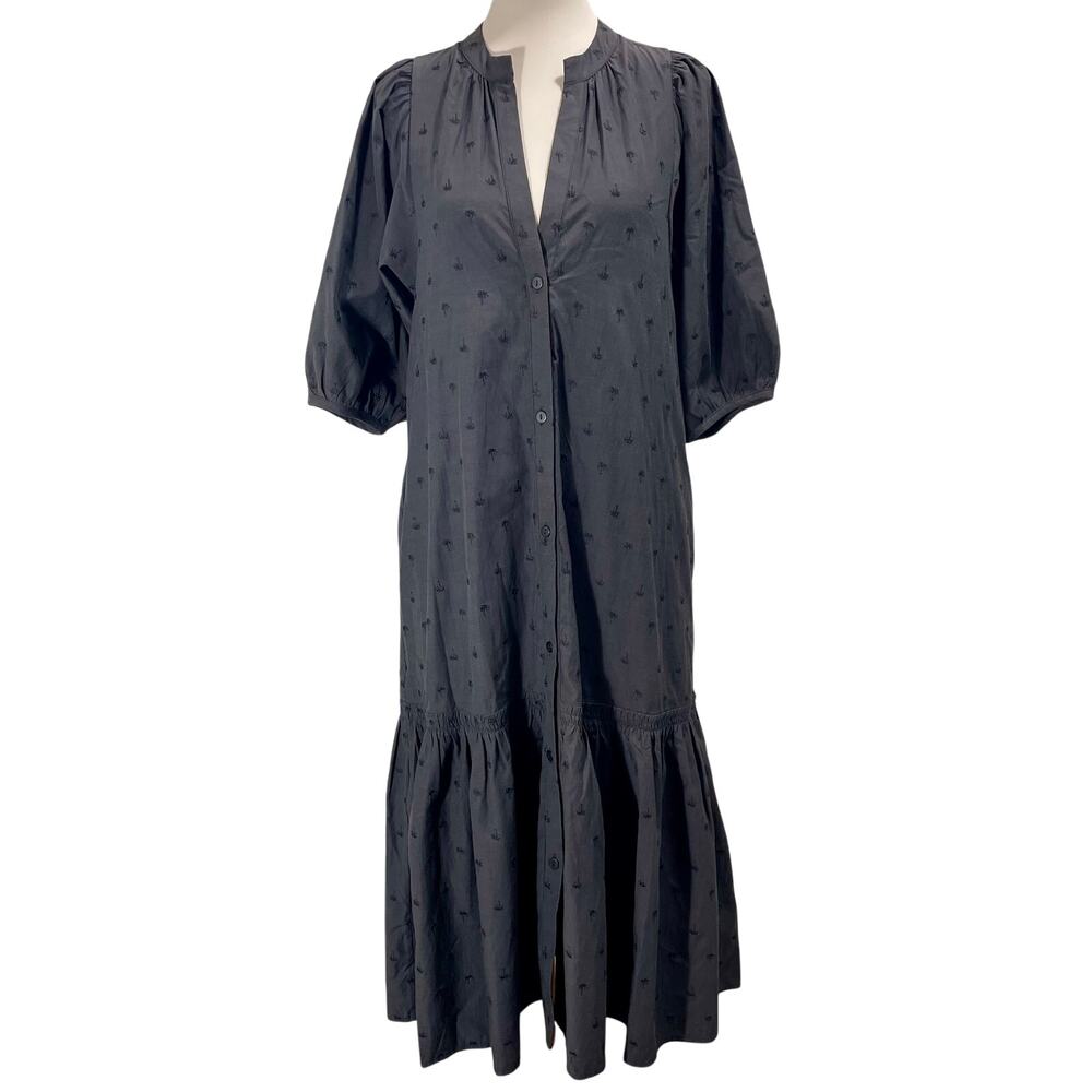 Brochu Walker Palma Maxi Dress Washed Black Embroidered Palm Tree Size Small